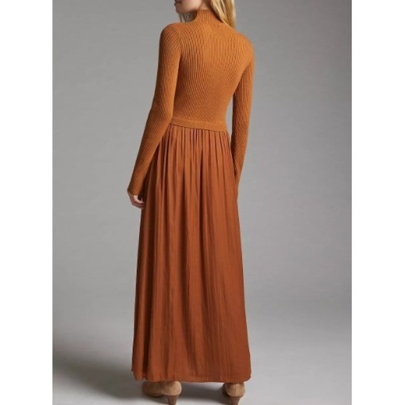 Anthropologie Burnt Orange Layered Mock Neck Sweater Maxi Dress - Picture 3 of 11